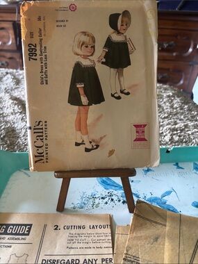 VTG 1965 McCall's 7992 child's sewing pattern for a dress and bonnet.